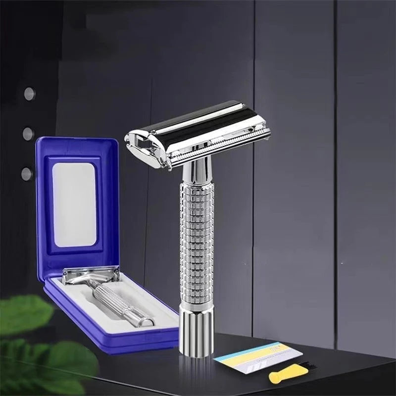 Men Shaving Razor with Blade Sliver Folding Shaving Knife Facial Hair Stainless Steel Straight Razor Barber Tools 10 Pcs Blades