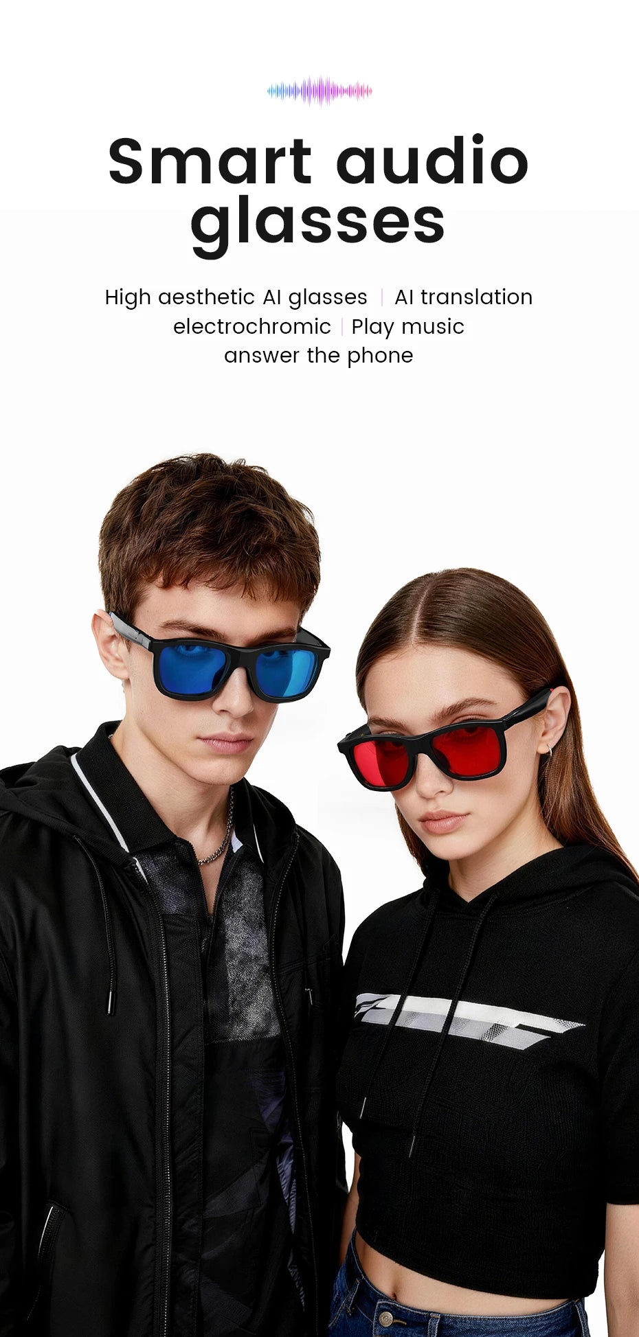 2026 AI Smart Glasses Touch Color-change  Electrochromic Lens AI Translation ChatGPT BT Call Dual-mic Music Audio Sunglasses Men