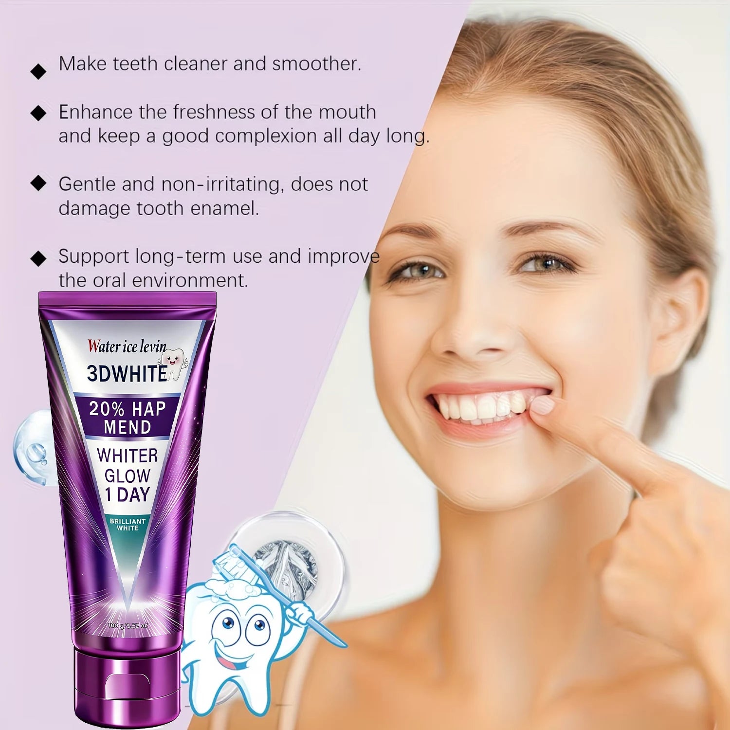 3D White Toothpaste - 1 Day Whiter Teeth, Deep Stain Remover, Cool Menthol for Fresh Breath & Strong Enamel