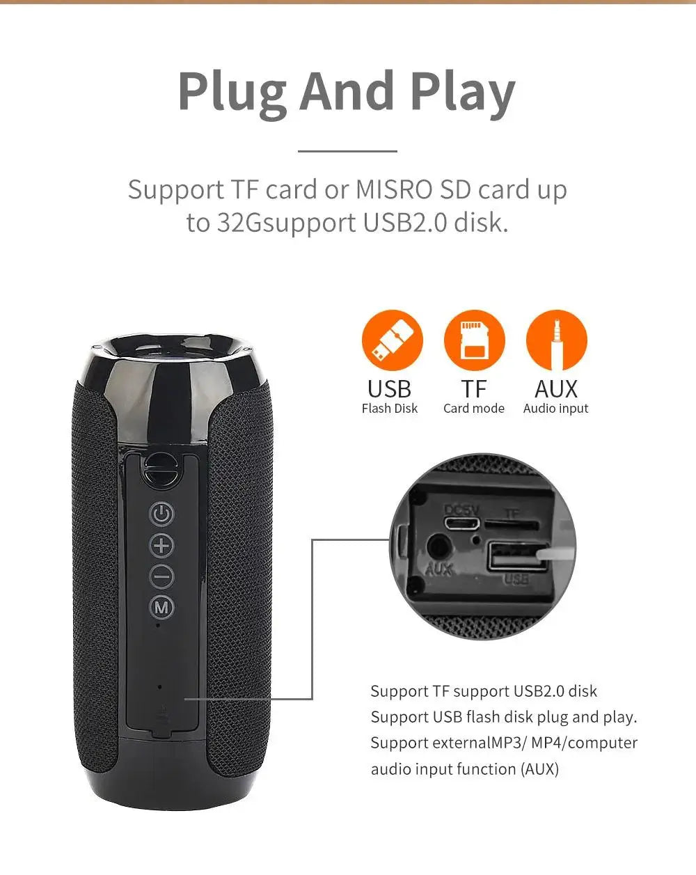 Portable Bluetooth Speaker, Wireless TWS Pairing IPX5Waterproof 1200mAh Battery TF FM Radio with Stereo Bass for Outdoor Use