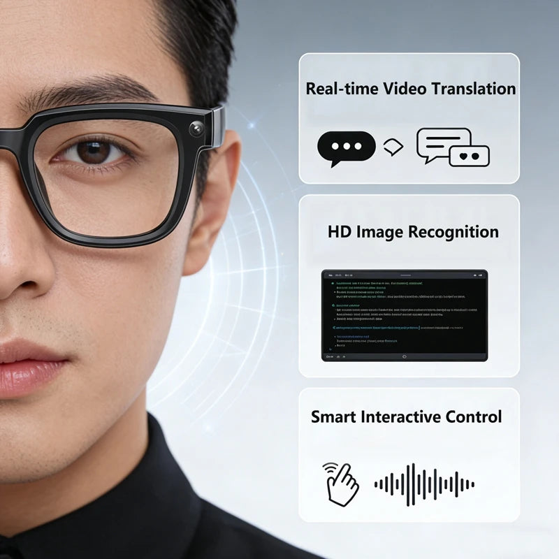 AI Smart Glasses Translation Glasses 8MP HD Camera 4K Shooting Image Bluetooth Call Recording Music Photo Recognition Sunglasses