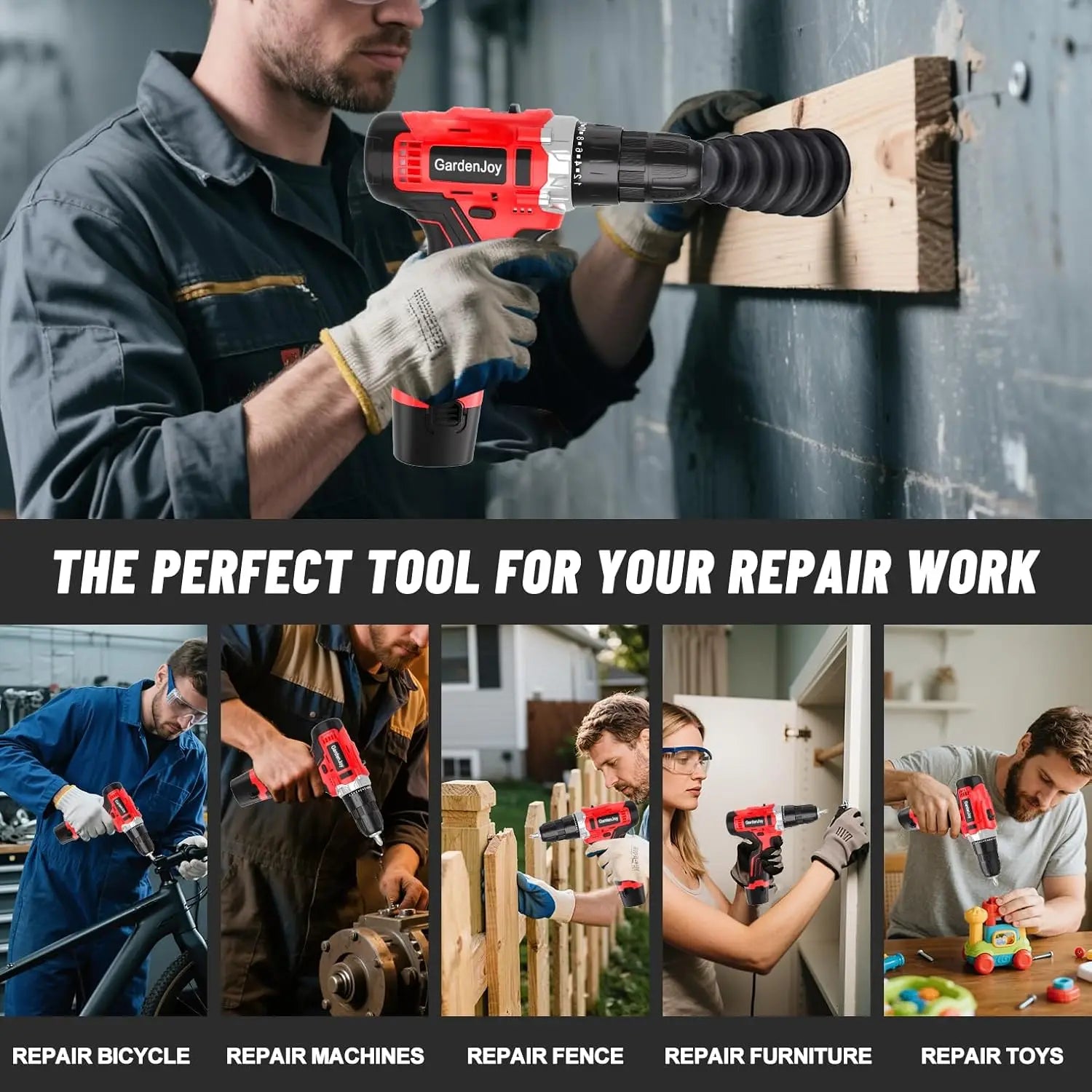 12V Cordless Drill Kit with 2 Batteries, Fast Charger, Lightweight, 2-Speed, 24+1 Torque, LED Light for DIY Wood/Metal