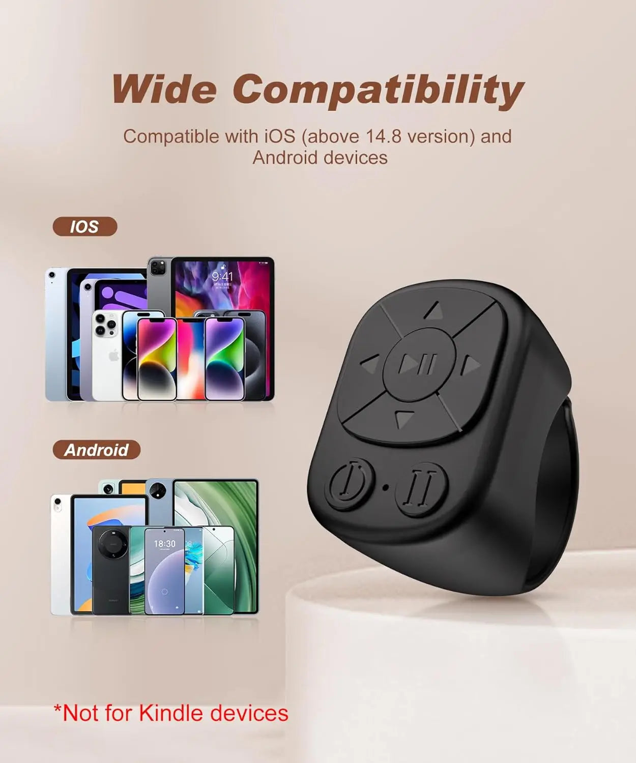 TikTok Scrolling Ring Bluetooth Remote Control Page Turner Camera Shutter Video Music Controller for iPhone iPad Android