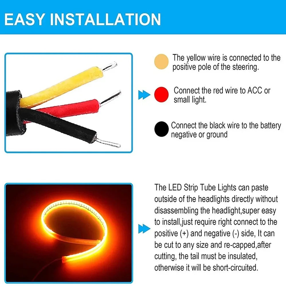Car Daytime Running Light Flexible Waterproof LED Strip Universal Auto Headlights White Turn Signal Yellow Brake Flow Lights