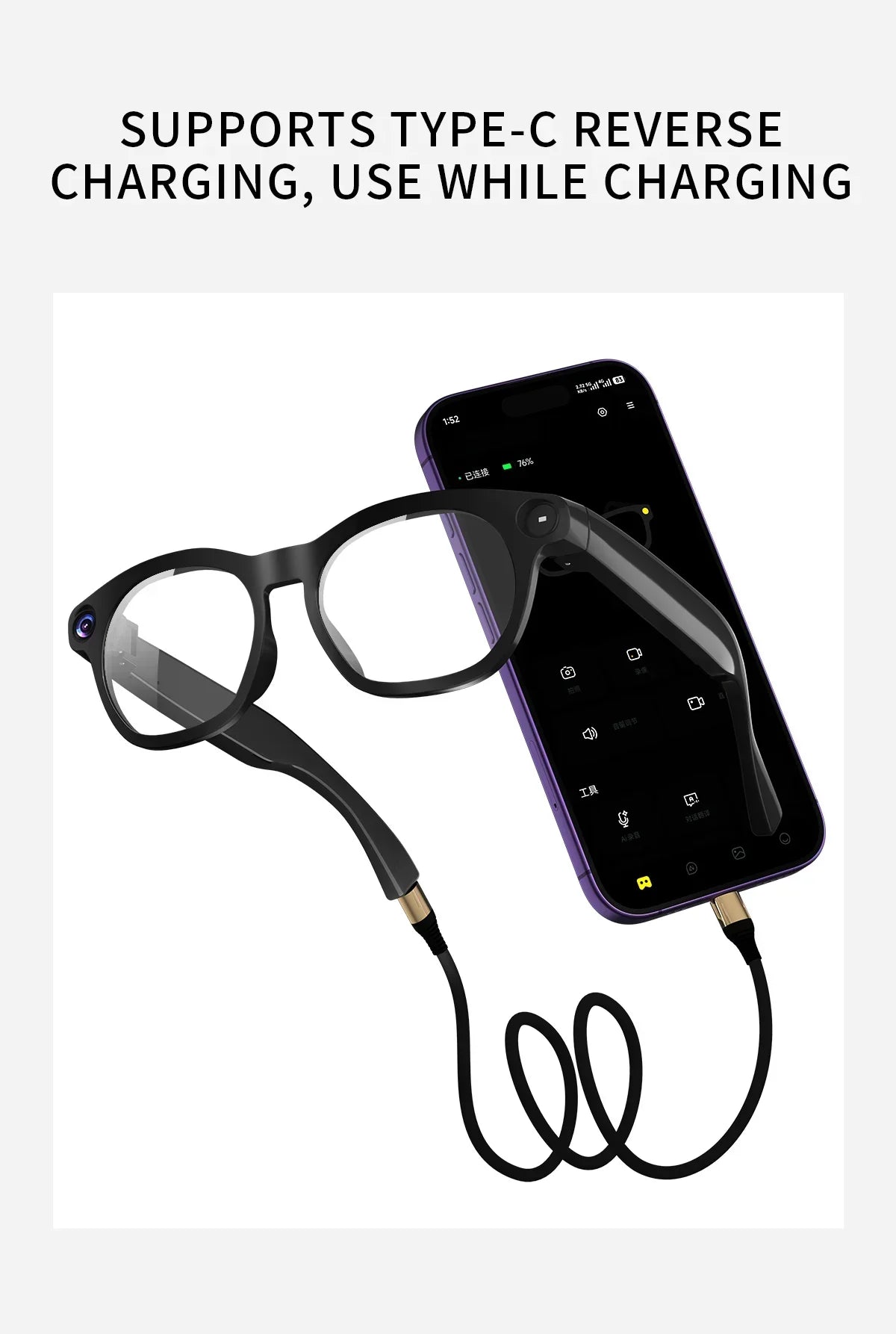 2026 New AI Smart Glasses 800W HD Supports Live Broadcast Shooting and Recording Audio and Video Call Translation Smart Glasses