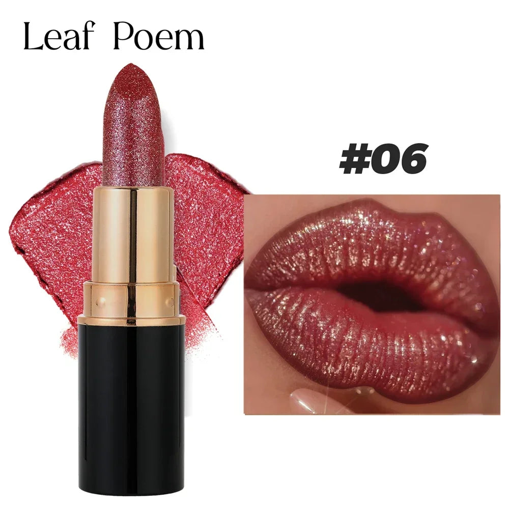 Glitter Metallic Lipstick Waterproof Long Lasting Diamond Pearlescent Lipstick Sexy Lipgloss Moisturizing Lips Makeup