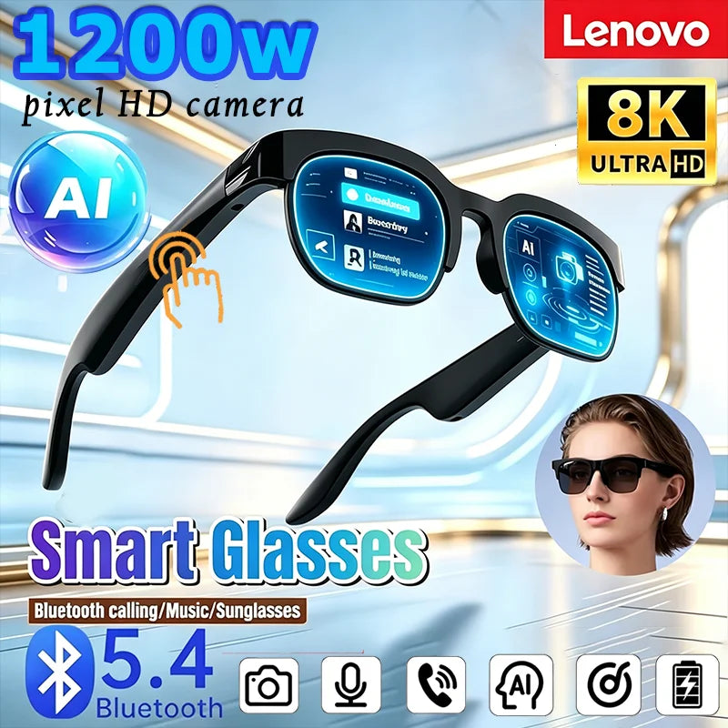 Lenovo 8K HD AI Smart Glasses AI Translation Hands-Free Calling AI Chat Logging Music Playback Smart Sunglasses for Men 2026 Ne