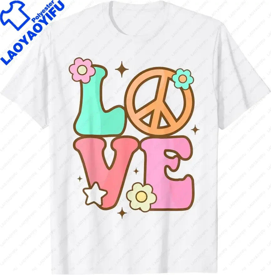PEACE SIGN Love 60s Style Tie Dye Hippie Costume Shirt Unisex Style Shirts for Women Casual Tops Print Streetwear T-shirts