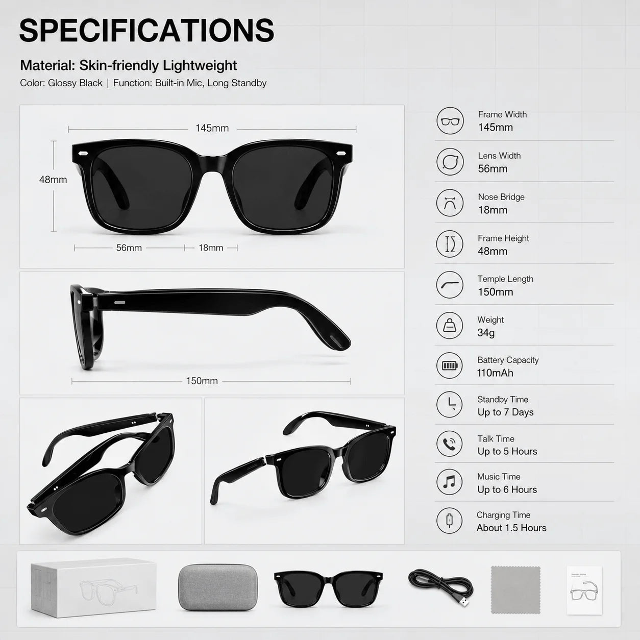 AiMB V6 Max AI Smart Glasses Blue Light Blocking UV400 Bluetooth 5.4 Voice Assistant Music Calls Dual Speakers Camera Control