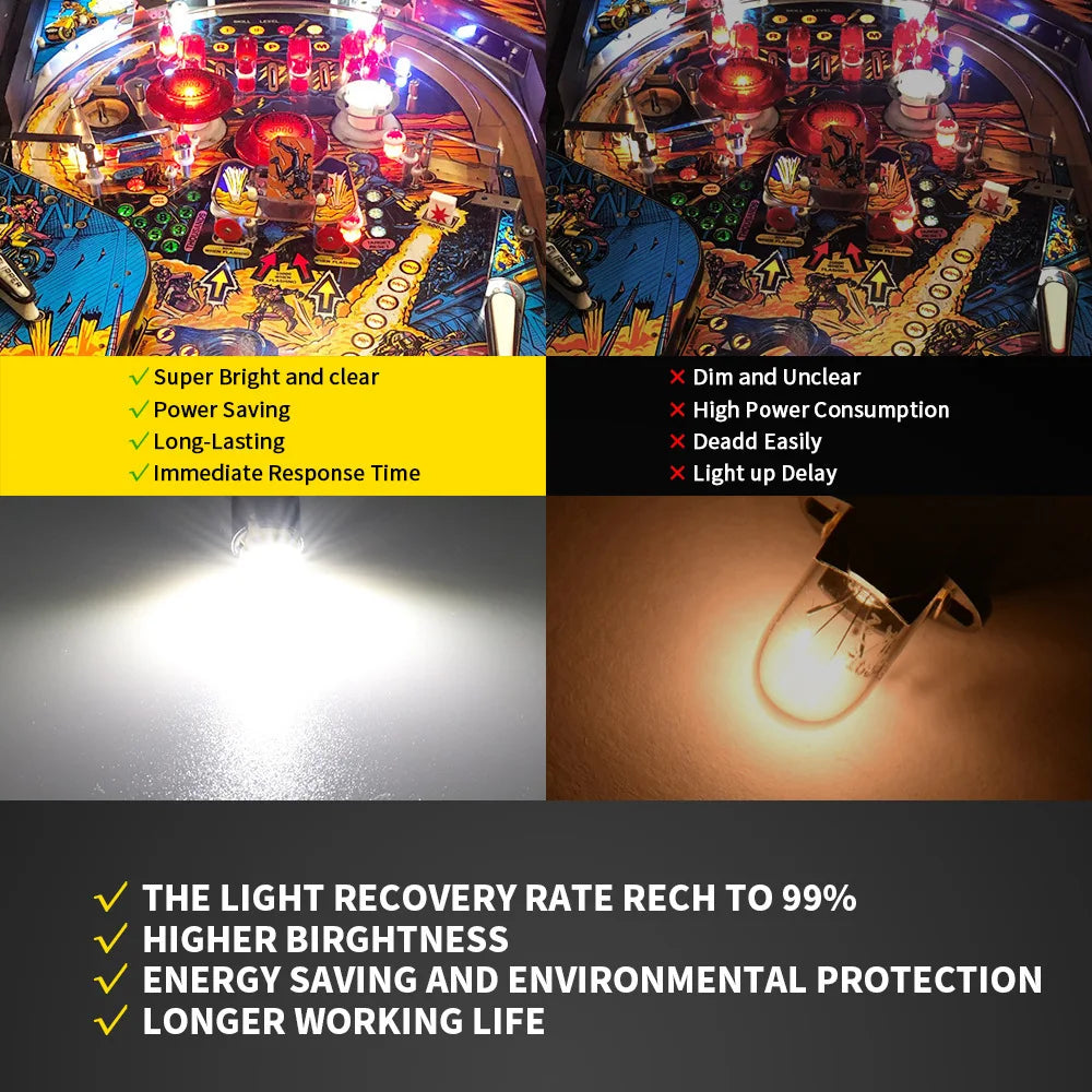 10PCS #555 AC DC 6V 6.3V Pinball Led Bulb 158 192 168 194 T10 Arcade Machine Game Car Light Flashlight White Blue Red Ice Blue