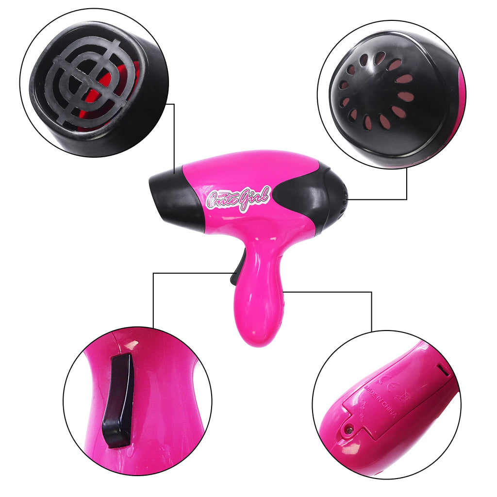 Makeup tools, hair dryers, hairdryer clips, colorful lighting simulation 1:1 children's grooming toys, girls, family toys