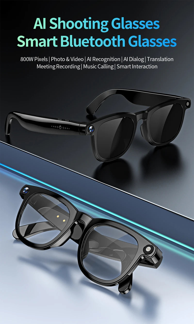 AI Smart Glasses 800W HD Camera Black Technology Image Translation Chat GPT Video Call Photo Waterproof For Men Women