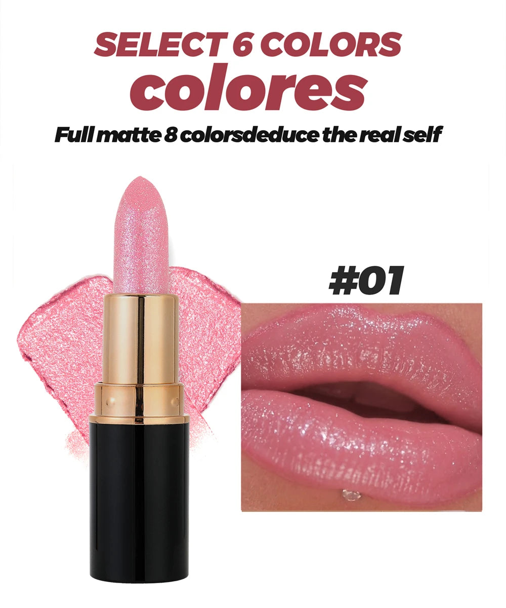 Glitter Metallic Lipstick Waterproof Long Lasting Diamond Pearlescent Lipstick Sexy Lipgloss Moisturizing Lips Makeup