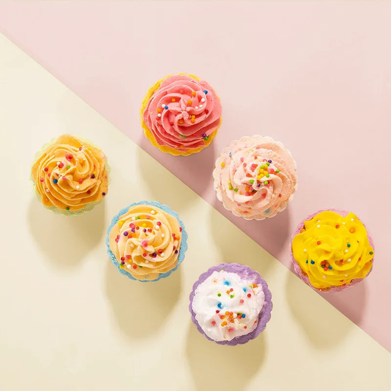 80g Cake Shape Bath Bombs Kids Safe Bubble Fizzies with Essential Oil Moisturizing Relaxing Aromatherapy Bath Salt Balls