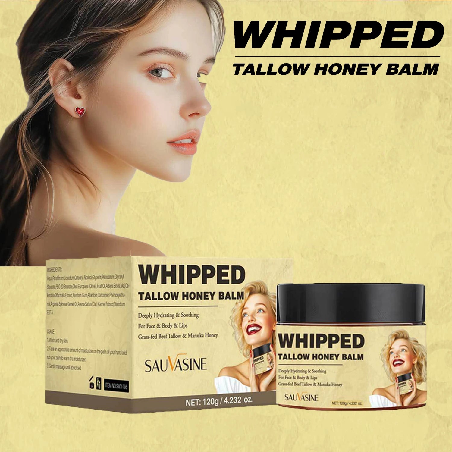 120g Whipped Beef Tallow Honey Balm Honey Olive Oil Face Cream Body Lotion  Moisturizing Grass Fed Grass Finished Cream