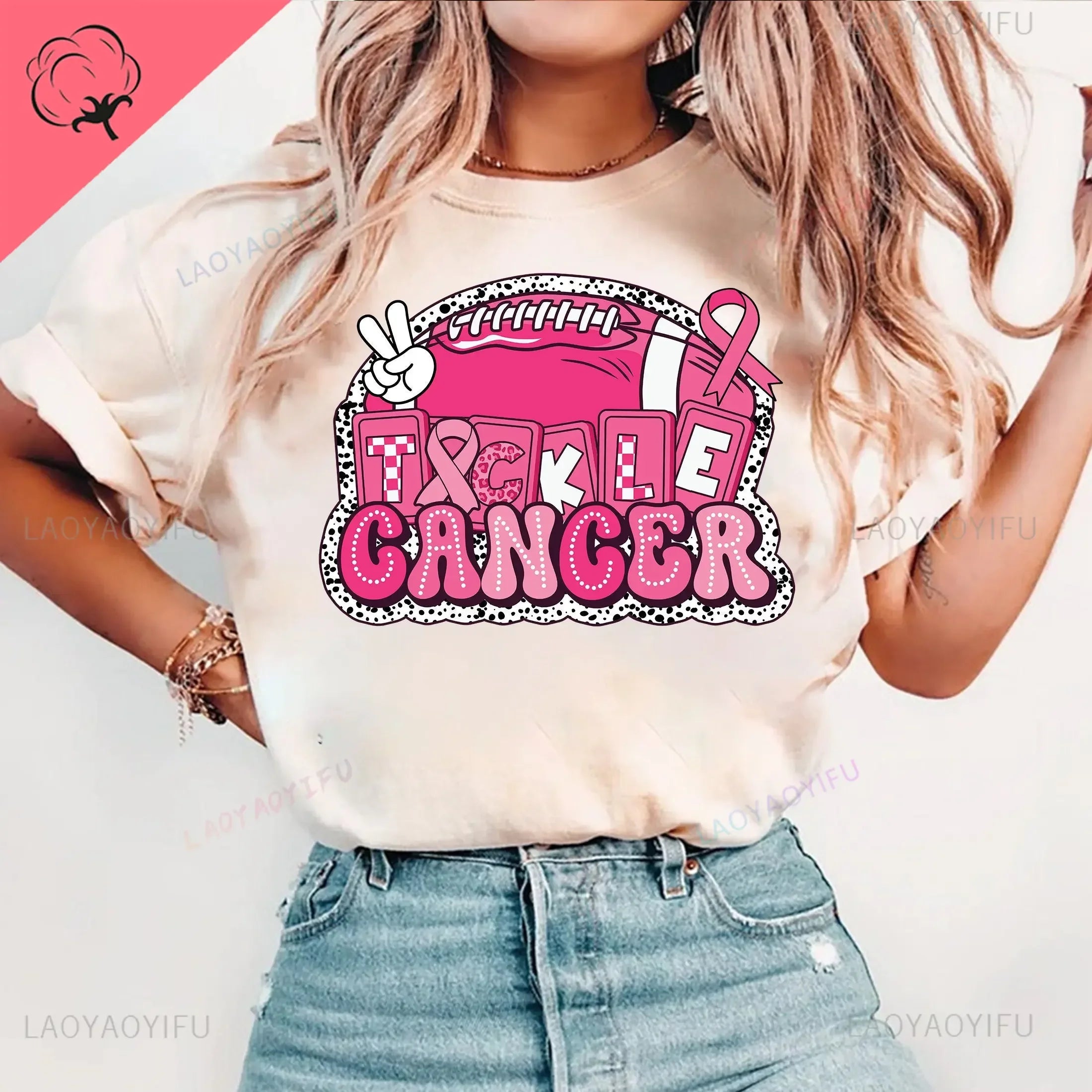 Breast Cancer Awareness We Wear Pink Awareness Ribbon Aesthetic Clothes Pink and White Tops Shirt