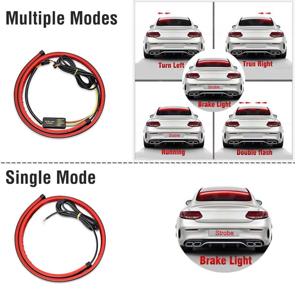 Car Brake Light LED Styling High Mount Additional Stop Lamp Modified Turn Signal Running Light Universal Auto Flexible Led Strip