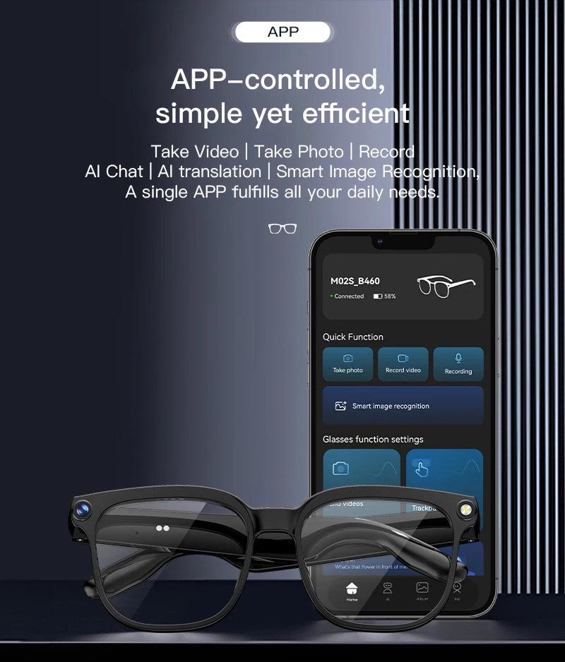 2026 AI Smart Glasses AI Translation 800W HD Camera 4K Shooting Image Bluetooth Call Recording Music Smart Sunglasses 2026 New