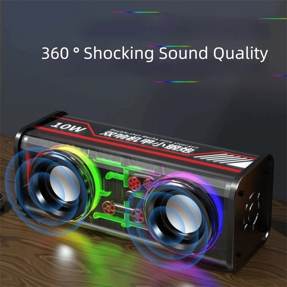 Bluetooth 5.0 V8 Transparent Mecha Speakers Double Bass Diaphragm TWS Stereo Wireless Double Bass 1800mAh Battery RGB Light