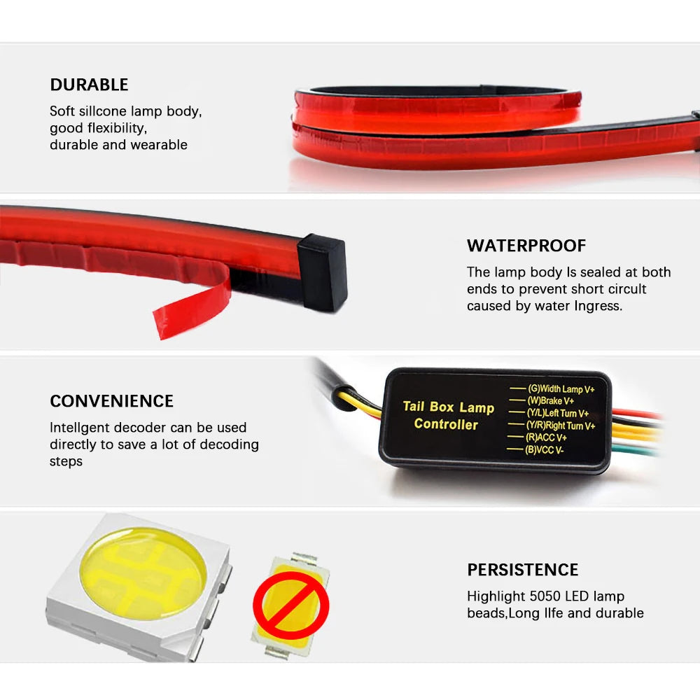 Car Brake Light LED Styling High Mount Additional Stop Lamp Modified Turn Signal Running Light Universal Auto Flexible Led Strip