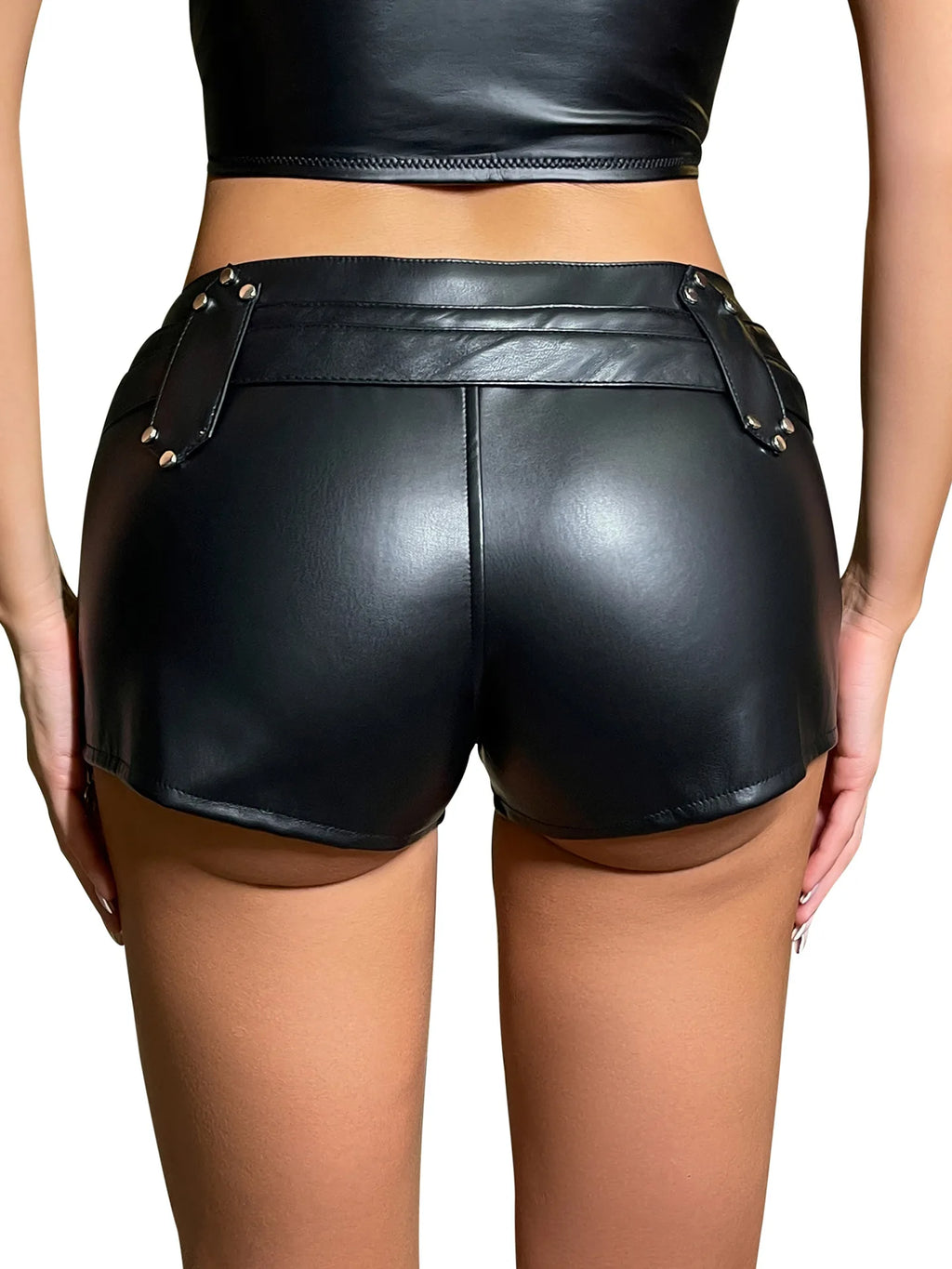 26 New Pu Imitation Leather Shorts Elastic Belt Low-rise Shorts for Women Hot Pants