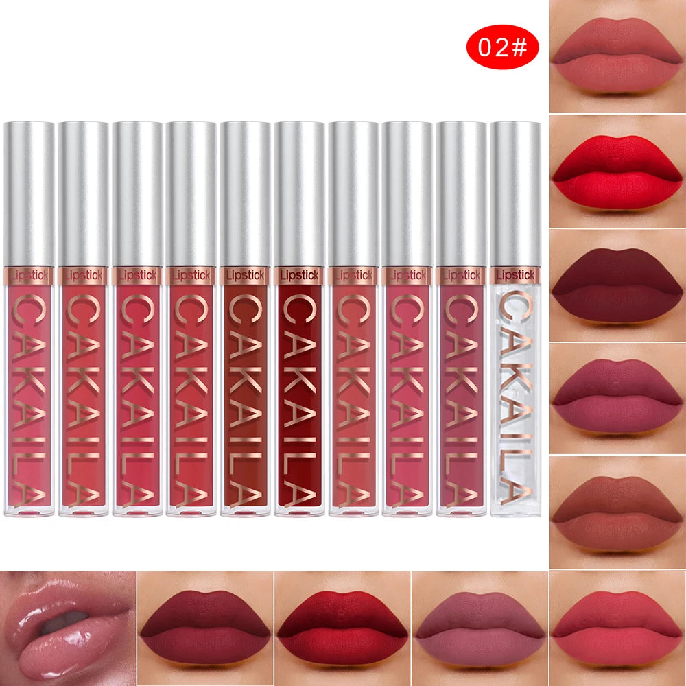 10Pcs Matte Lip Gloss Set - Waterproof Non-Stick Cup Liquid Lipstick Kit Nude Bold Shades Moisturizing Lip Tint for Women Makeup