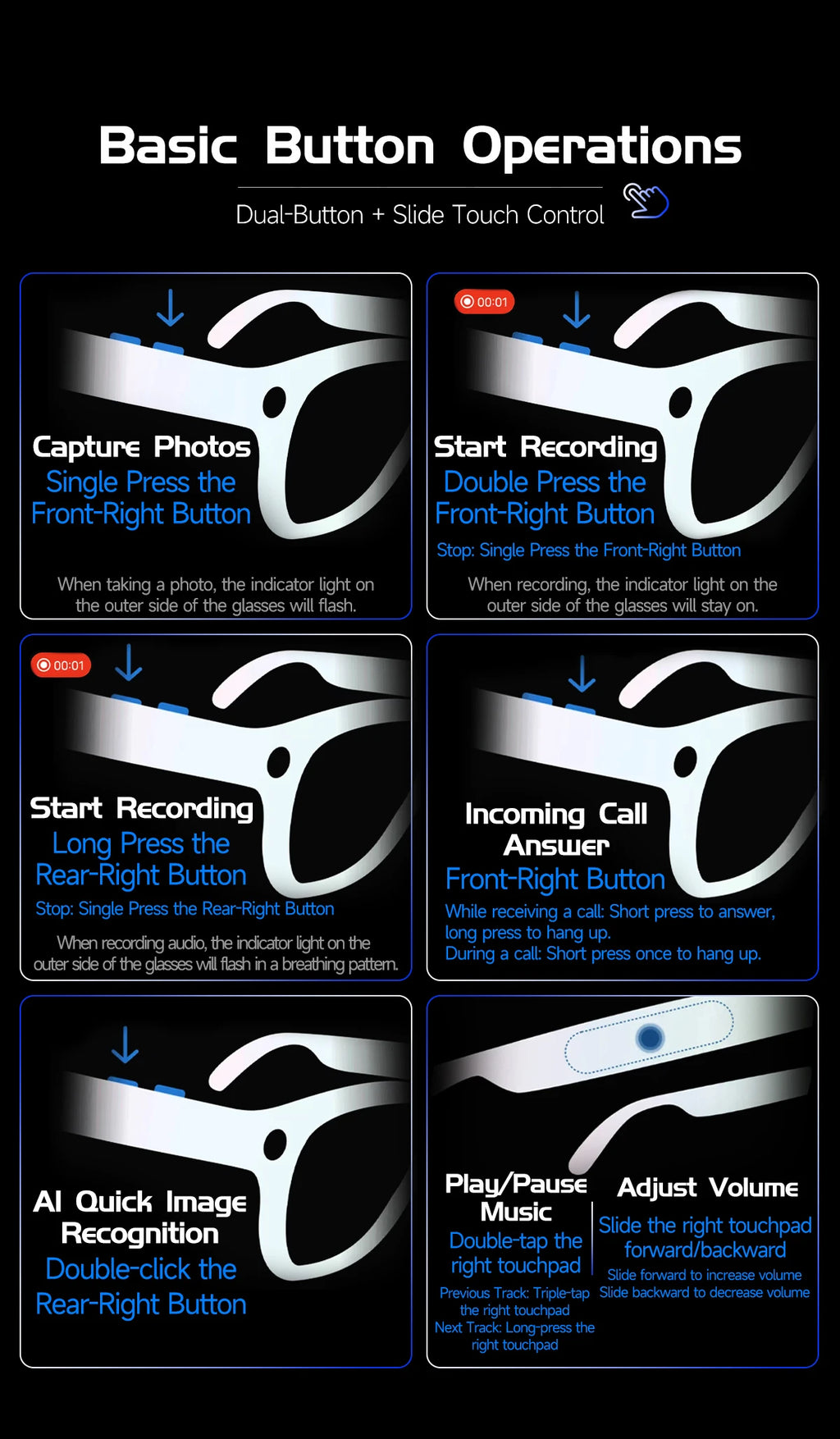 AI Smart Glasses with 800W Pixel Camera Photo Video Recording 120+Language Translation Sunglasses Men Women 2026 New Year's Gift