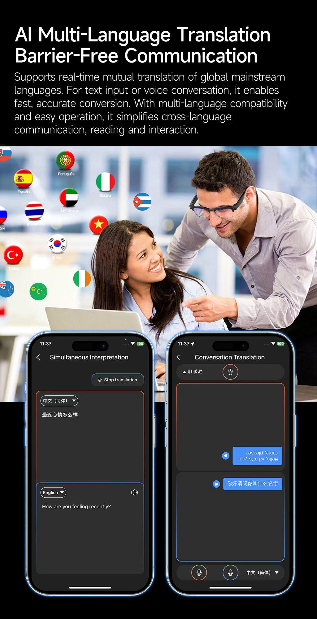 AI Smart Glasses with 800W Pixel Camera Photo Video Recording 120+Language Translation Sunglasses Men Women 2026 New Year's Gift