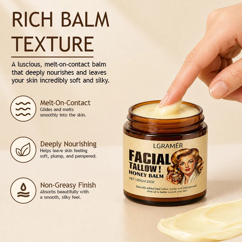 Facial Tallow Honey Balm Cream,Natural Nourishing Beef Tallow Face Cream & Olive Oil,Hydrating Moisturizer for Daily Skin Care