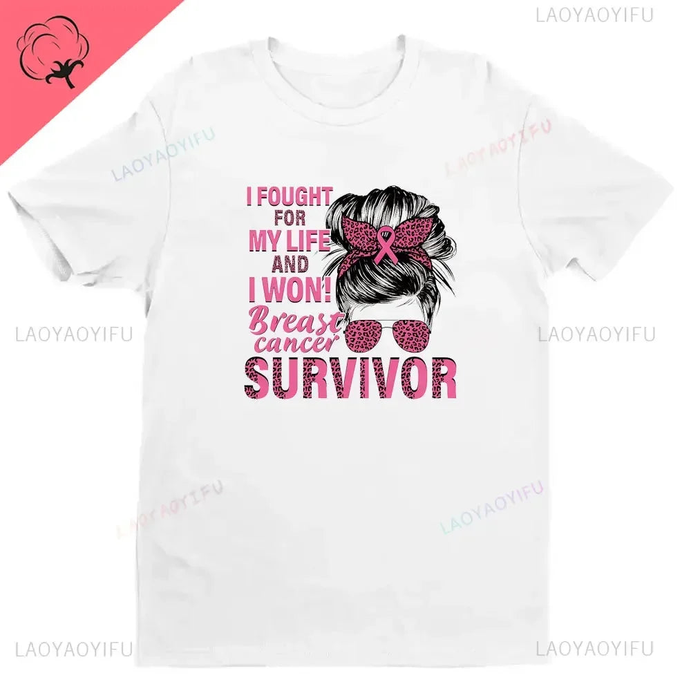 Breast Cancer Awareness We Wear Pink Awareness Ribbon Aesthetic Clothes Pink and White Tops Shirt