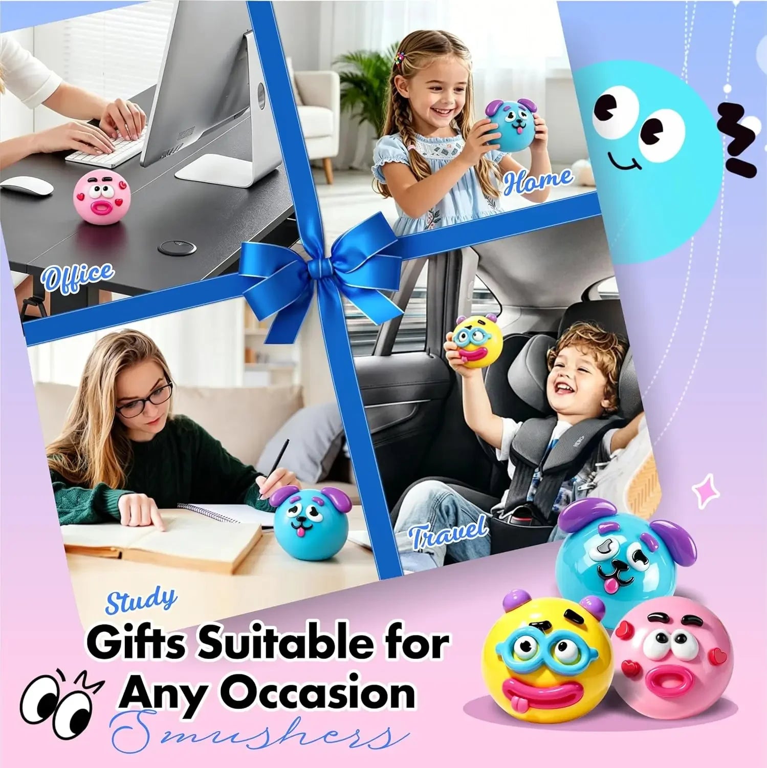 Smushers Squishy, Cute Easy Squeezy Squishy Funny Face Swap Fidget Balls for Adults Anxiety Relief, Fun Sensory Gifts