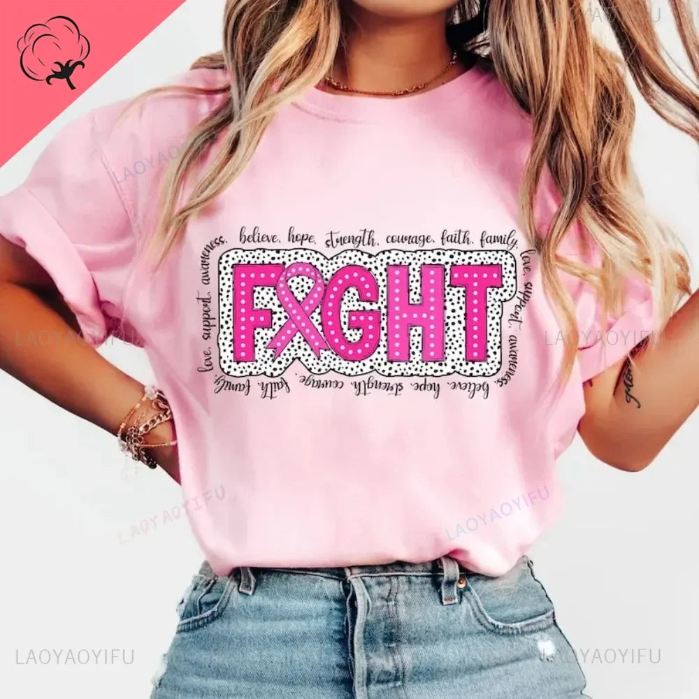 Breast Cancer Awareness We Wear Pink Awareness Ribbon Aesthetic Clothes Pink and White Tops Shirt