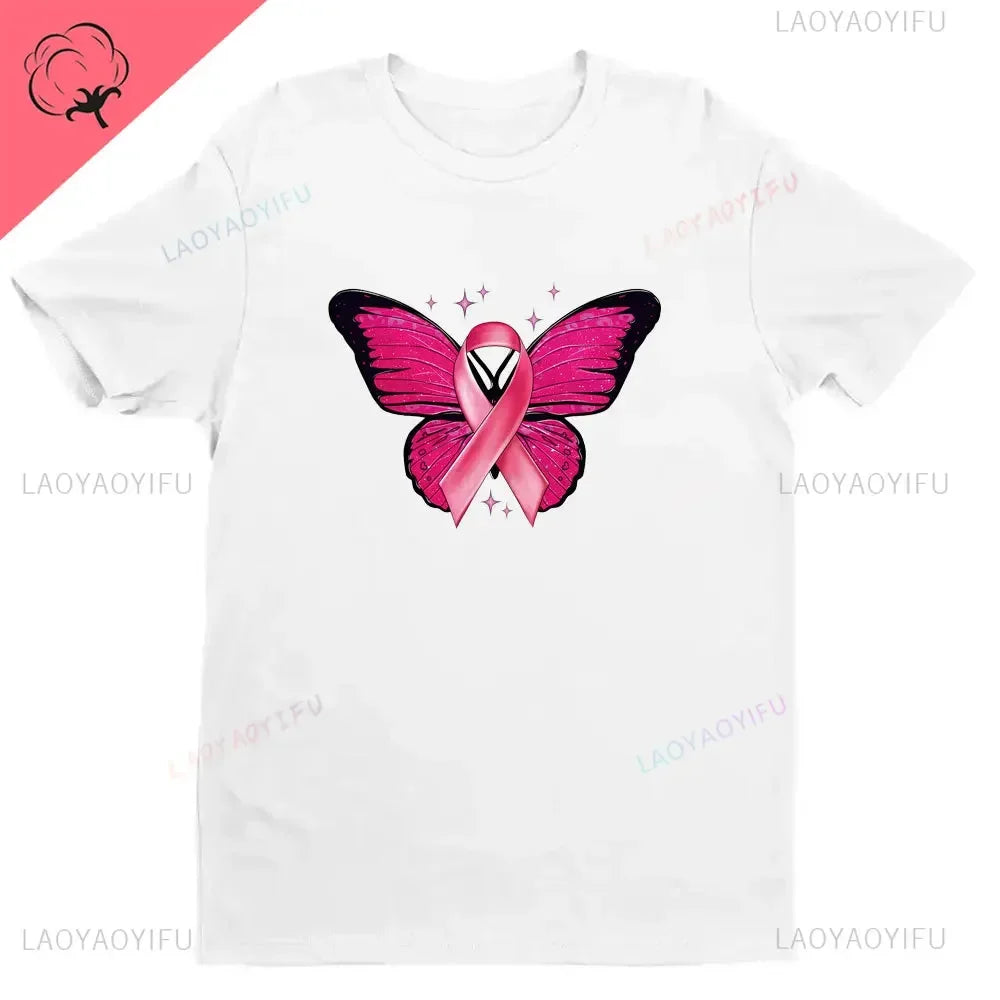 Breast Cancer Awareness We Wear Pink Awareness Ribbon Aesthetic Clothes Pink and White Tops Shirt