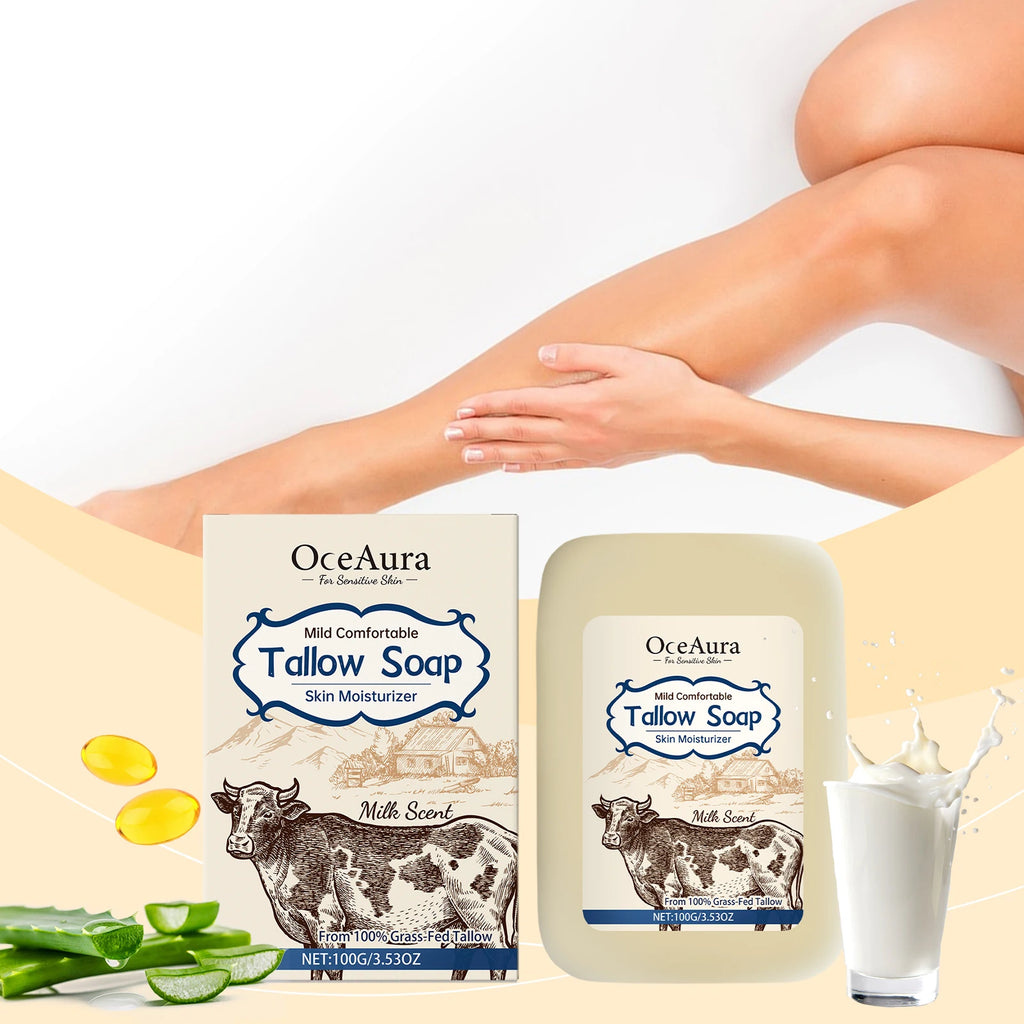 OCEAURA Tallow Soap, Beef Tallow Soap, Pure Tallow Balm Soap Bar for Sensitive Skin - Moisturizes, Soothes, and Hydrates 100g