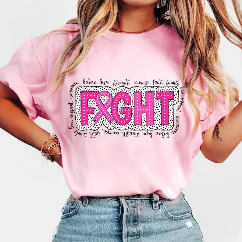 Breast Cancer Awareness We Wear Pink Awareness Ribbon Aesthetic Clothes Pink and White Tops Shirt