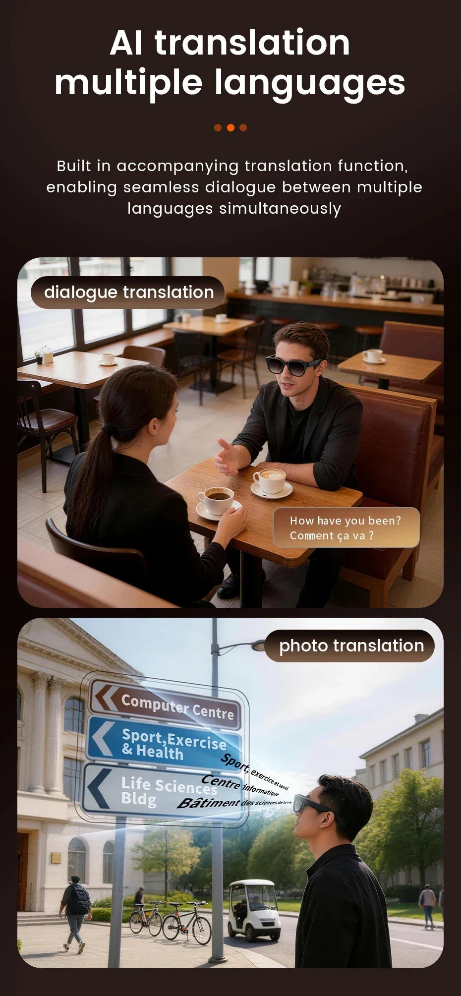 AI Smart Glasses 2026 New Model Built in 1300W HD Pixel Al Recognition AI Translation 320mAh Battery Wireless Calling Function