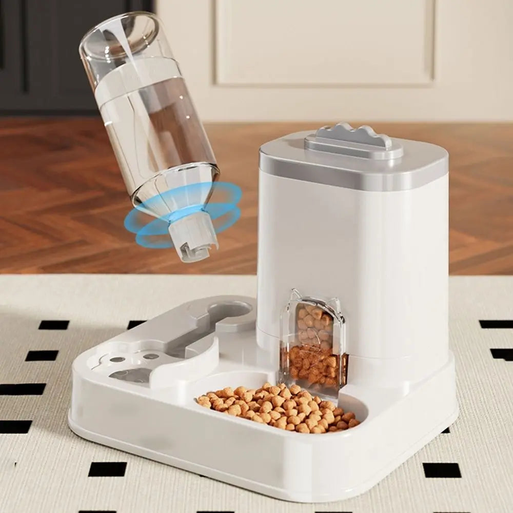 Large Capacity 2 in 1 Cat Food Dispenser Detachable with Water Fountain Automatic Cat Water Feeder Dry Wet Separation