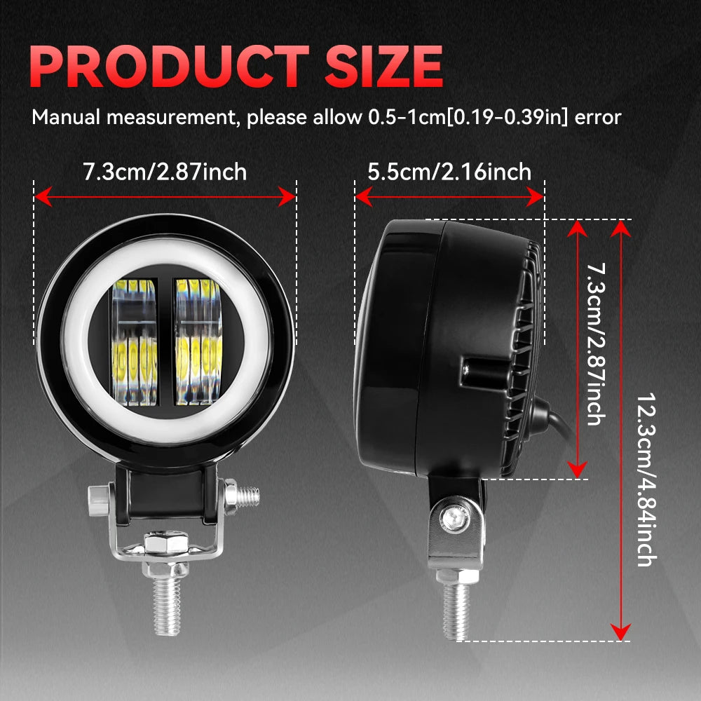 Car 3 Inch Round LED Work Light Spot Light Halo Angel Eye 12V 24V For Trucks ATV SUV Dirt Bike Motorcycles Healdight