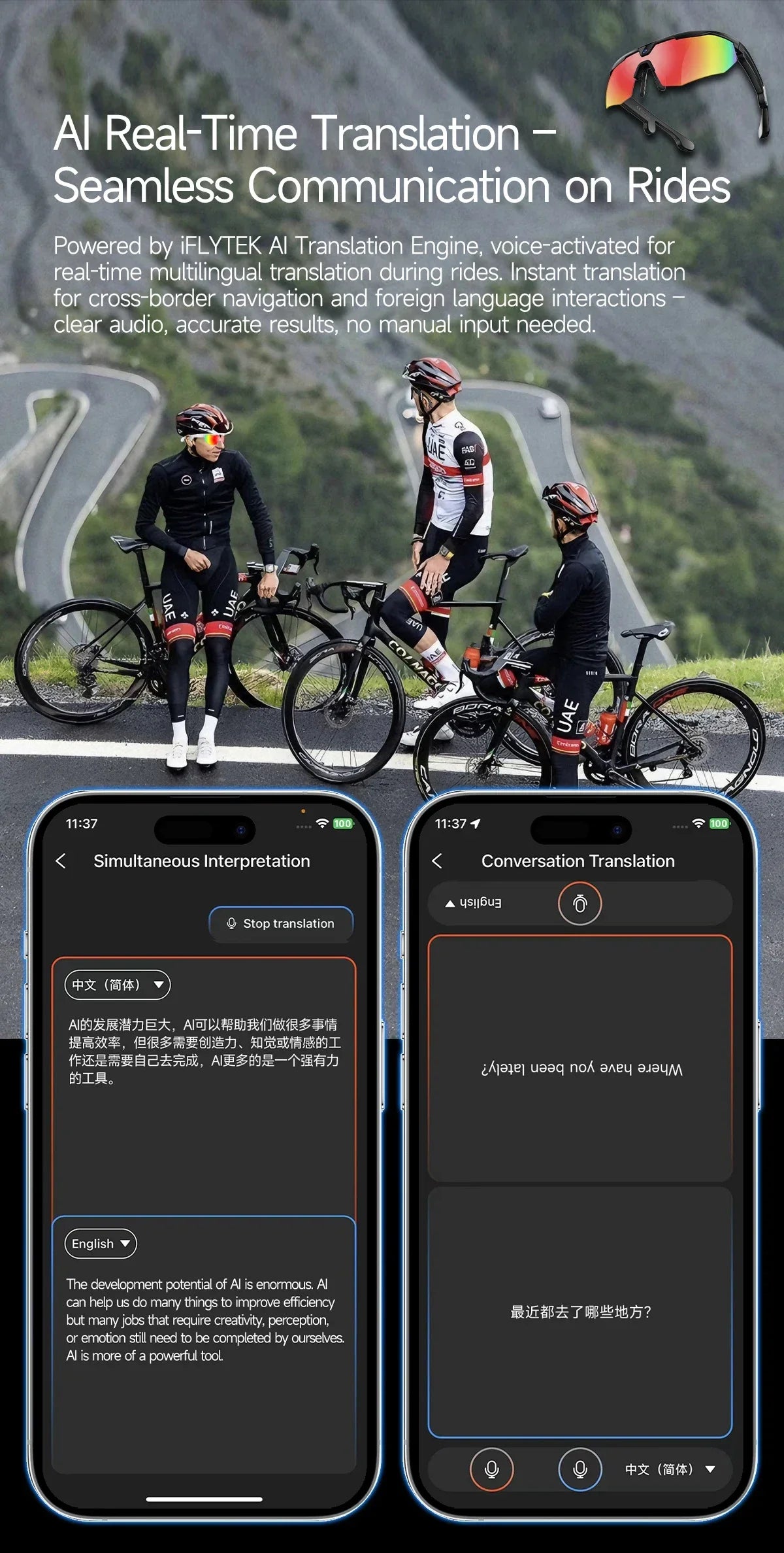 2026New AI Smart Glasses 1200P Camera 4K Anti-Shake Cycling Waterproof Goggles AI Voice Translator Call Open Ear Smart Sunglasse