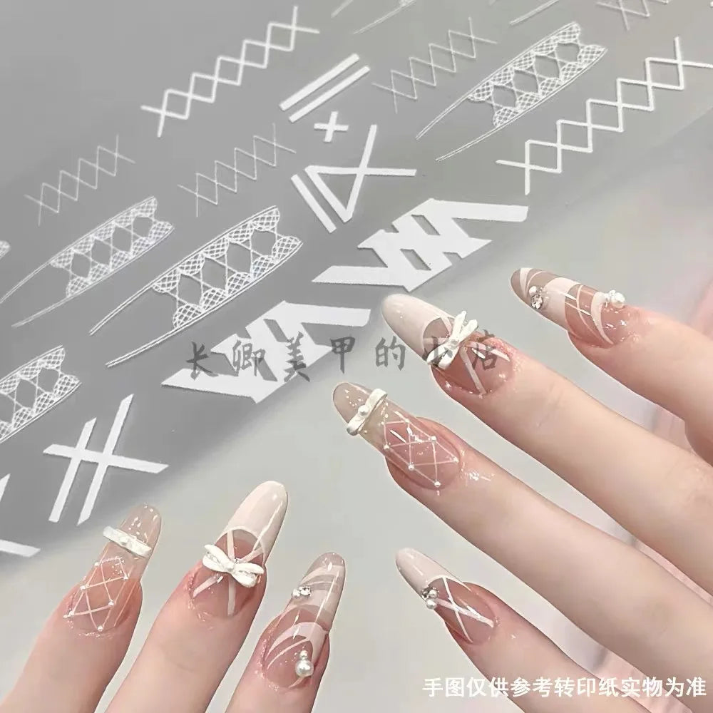 1 Box Black White Strapes Nail Foils for Transfer Paper Bowknot Flowers Nails Wraps Denim Plaid Nail Art Decorations