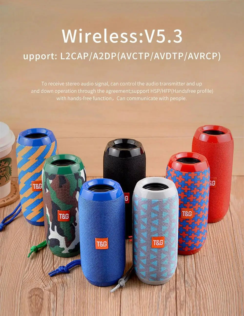 Portable Bluetooth Speaker, Wireless TWS Pairing IPX5Waterproof 1200mAh Battery TF FM Radio with Stereo Bass for Outdoor Use