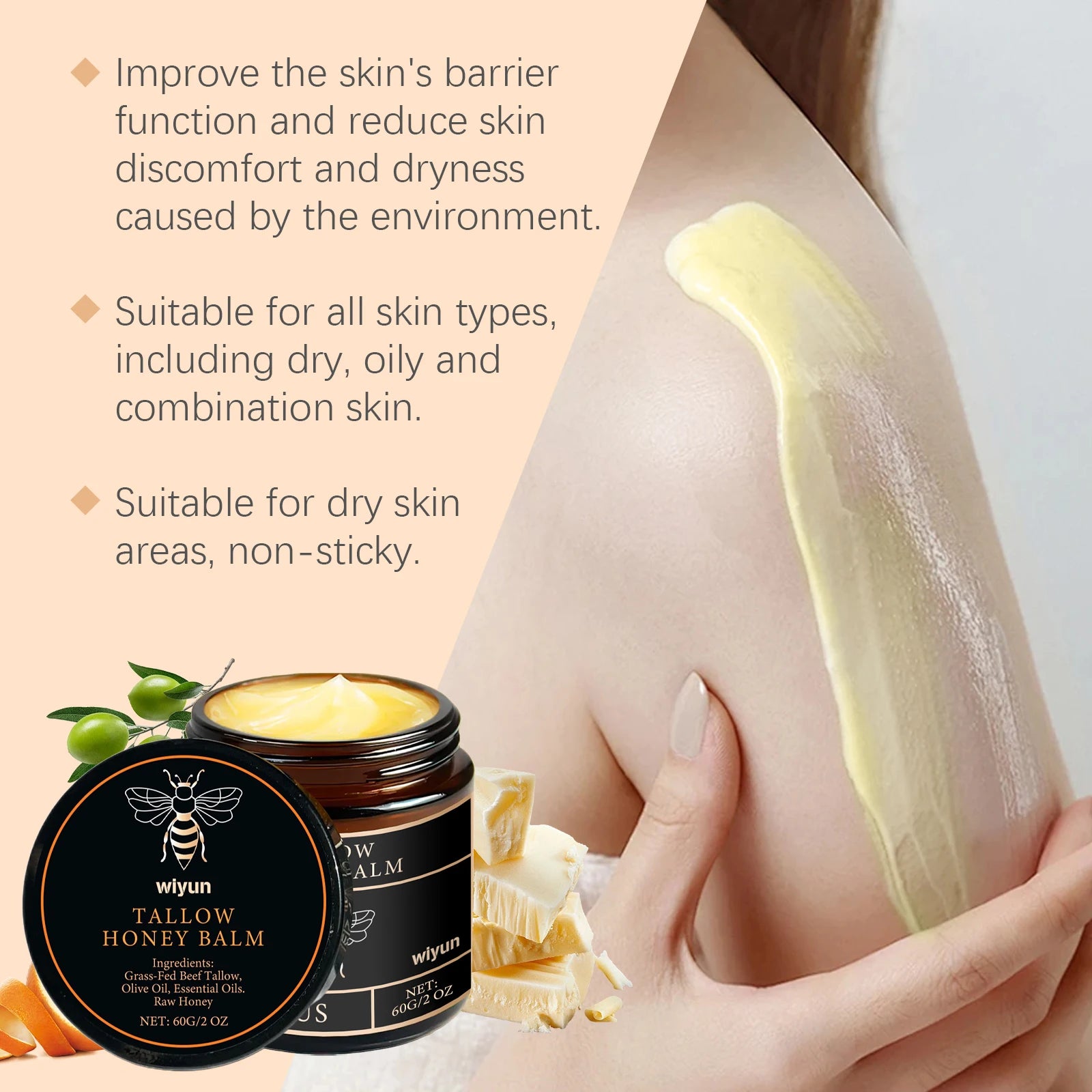 Beef Tallow Honey Moisturizer  Whipped Tallow Face Cream Body Lotion Non Greasy Nourishing Fast Absorption Skin Care
