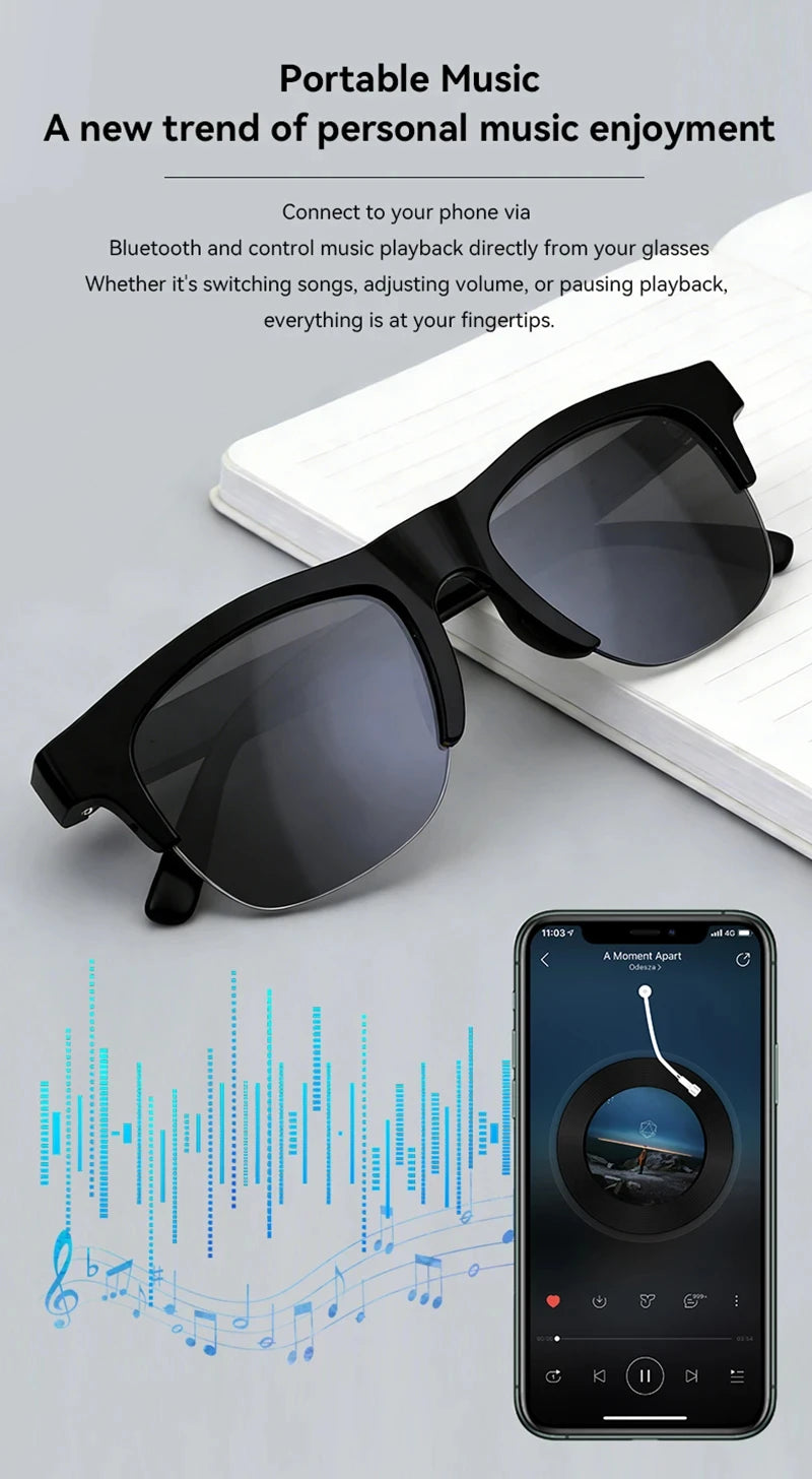 AI Smart Glasses Translation Hands-Free Calling AI Chat Logging Music Playback Men Bluetooth Sunglasses Touch Control Camera