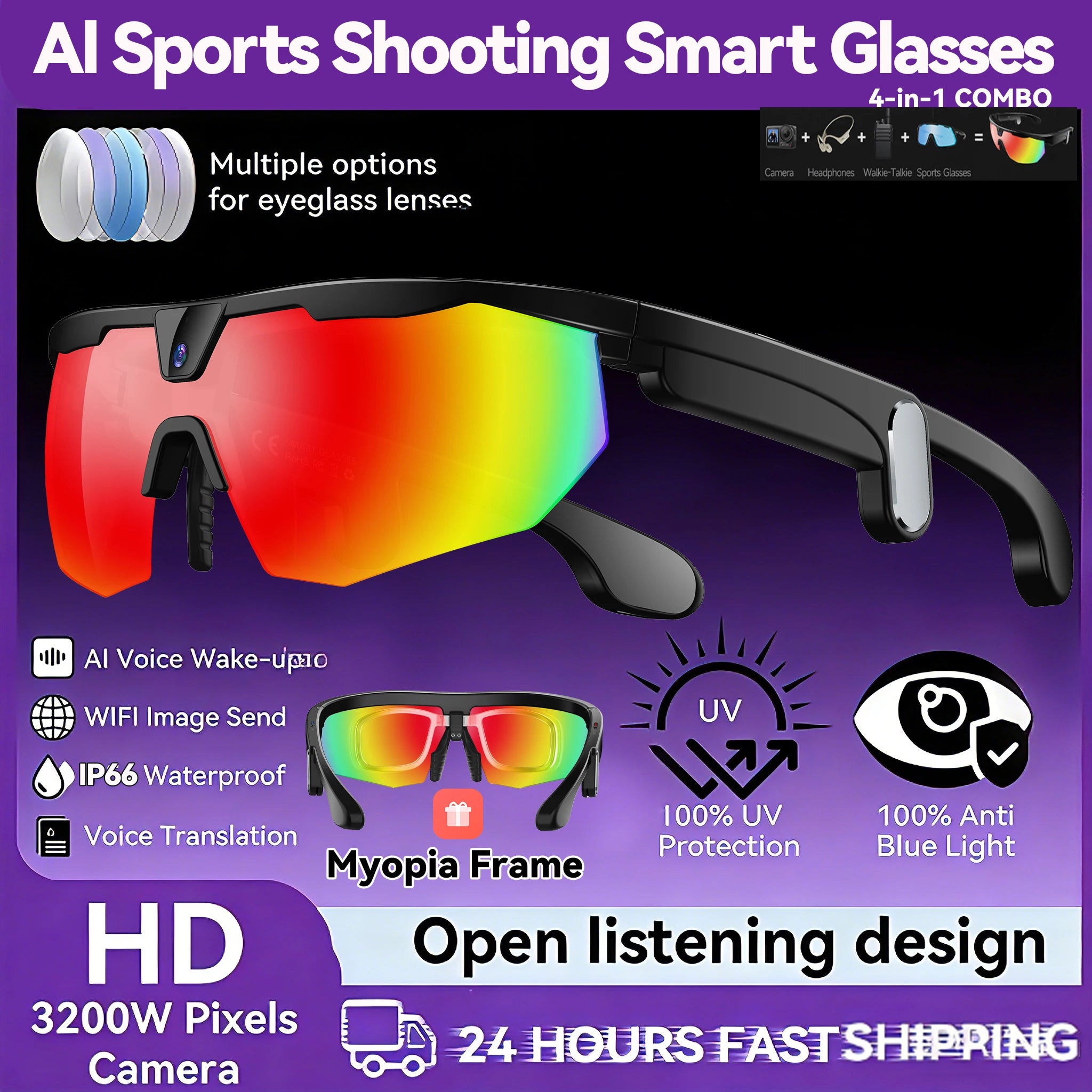 New AI smart glasses for outdoor cycling featuring an 800p camera and a compact, high-definition anti-shake action camera