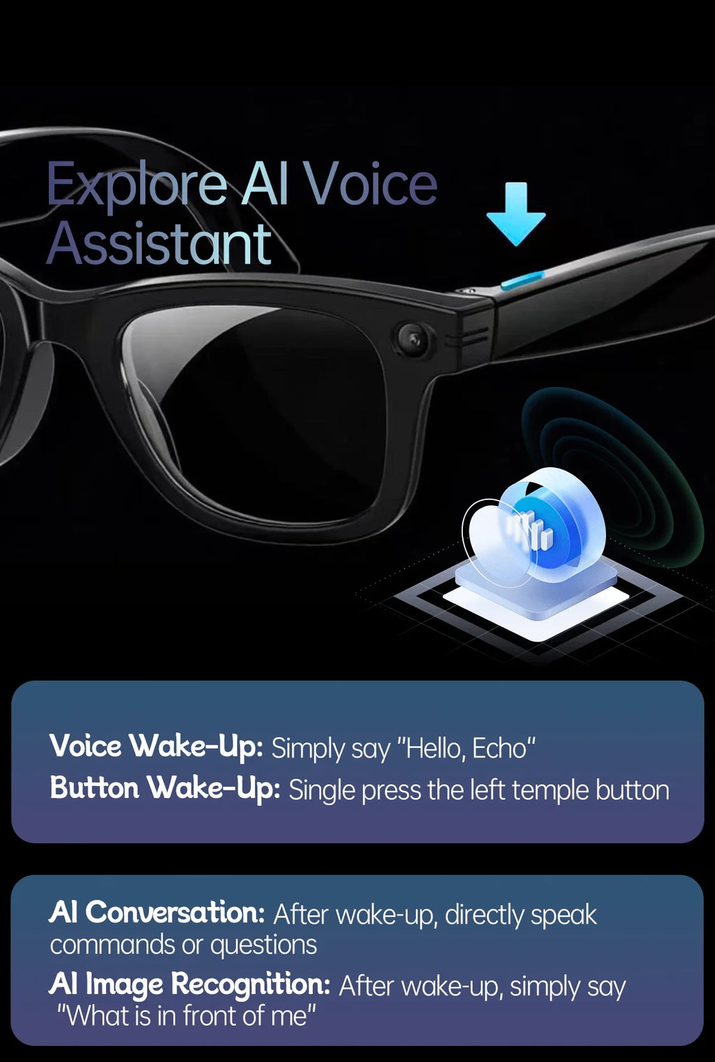 AI Smart Glasses 1080P HD Camera Recording 13MP Lens Real Time Translation GPT Voice Assistant Anti Shake Eyewear Smart Glasses
