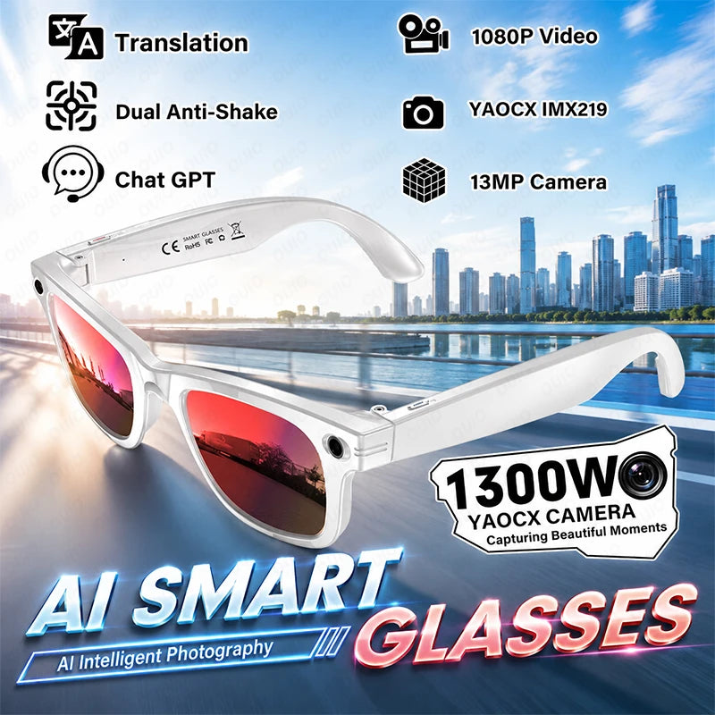 AI Smart Glasses 1080P HD Camera Recording 13MP Lens Real Time Translation GPT Voice Assistant Anti Shake Eyewear Smart Glasses
