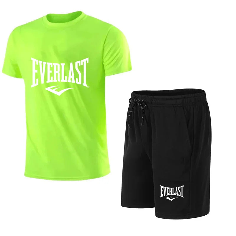 EVERLAST men's t-shirt and shorts 2 pcs. Short Sleeve Breath Rest Set Sport Jogging Gym Set Brand Clothing With Print