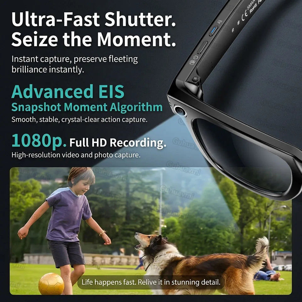 AI Smart Glasses 800W Anti Shake Camera Video Recording Languages Translation Sunglasses For Man Woman Bluetooth Call Music Play