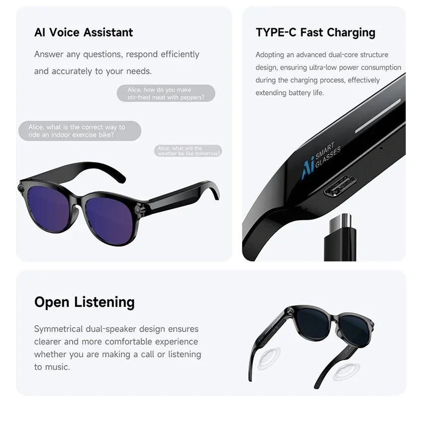 Xiaomi Smart AI Glasses 800W Shooting Camera HD Photo Video Voice Call Translation Waterproof Bluetooth AI Motorcycle Glasses