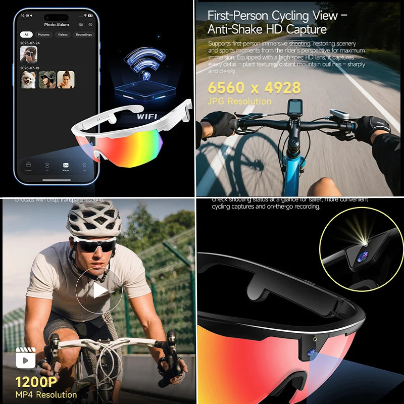 2026New AI Smart Glasses 1200P Camera 4K Anti-Shake Cycling Waterproof Goggles AI Voice Translator Call Open Ear Smart Sunglasse